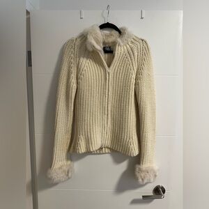Vintage Carling in Love Paris Wool and Rabbit Fur Zip Up Cardigan